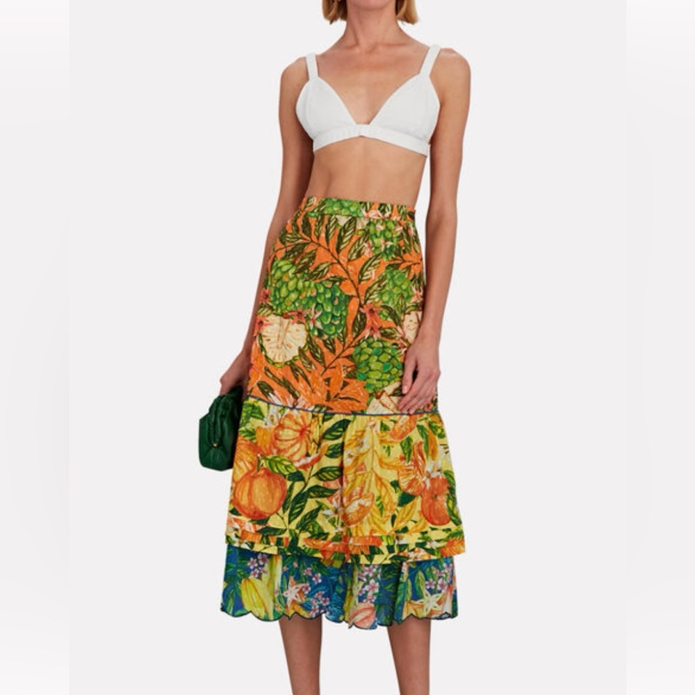 Farm Rio Caipirinha Tiered Cotton Skirt